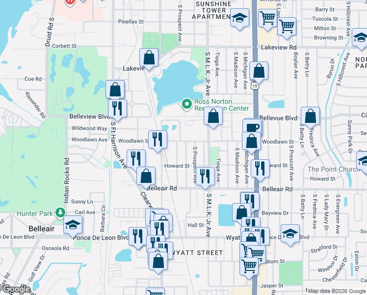 map of restaurants, bars, coffee shops, grocery stores, and more near 1515 Scranton Avenue in Clearwater