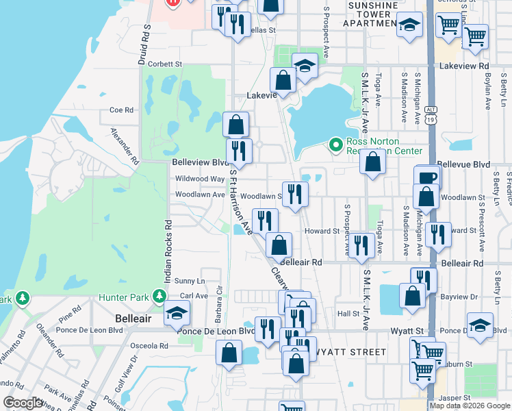 map of restaurants, bars, coffee shops, grocery stores, and more near 1514 Sadlon Avenue in Clearwater