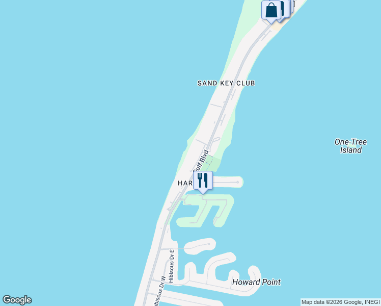 map of restaurants, bars, coffee shops, grocery stores, and more near 1540 Gulf Boulevard in Clearwater