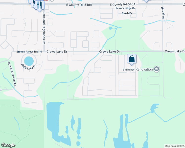 map of restaurants, bars, coffee shops, grocery stores, and more near 6792 Highlands Creek Boulevard in Lakeland