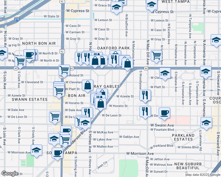 map of restaurants, bars, coffee shops, grocery stores, and more near 209 South Beverly Avenue in Tampa