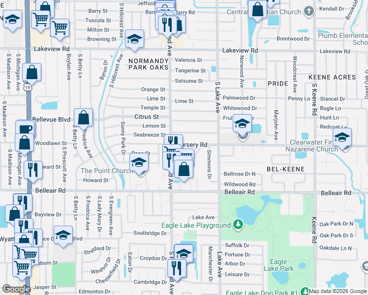 map of restaurants, bars, coffee shops, grocery stores, and more near 1509 Caldera Court in Clearwater