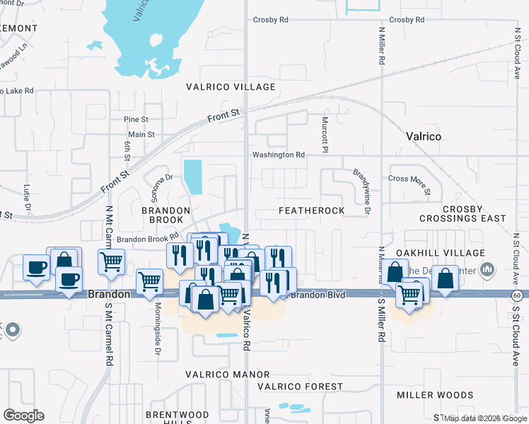 map of restaurants, bars, coffee shops, grocery stores, and more near 2112 Miramont Circle in Valrico