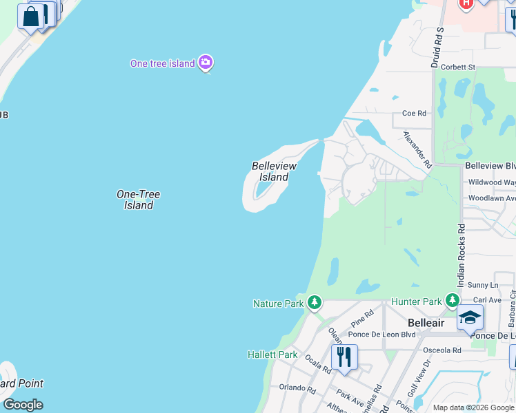 map of restaurants, bars, coffee shops, grocery stores, and more near 426 Saint Andrews Drive in Belleair