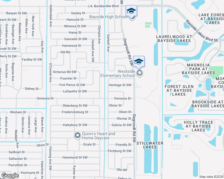 map of restaurants, bars, coffee shops, grocery stores, and more near 385 Oconto Street Southwest in Palm Bay