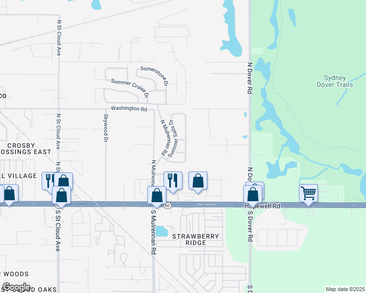 map of restaurants, bars, coffee shops, grocery stores, and more near 513 Summer Sails Drive in Valrico