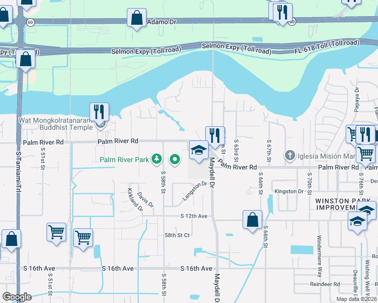 map of restaurants, bars, coffee shops, grocery stores, and more near 5821 8th Avenue South in Tampa