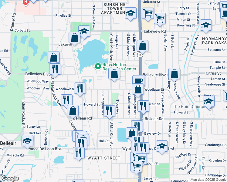 map of restaurants, bars, coffee shops, grocery stores, and more near 1535 South Martin Luther King Junior Avenue in Clearwater