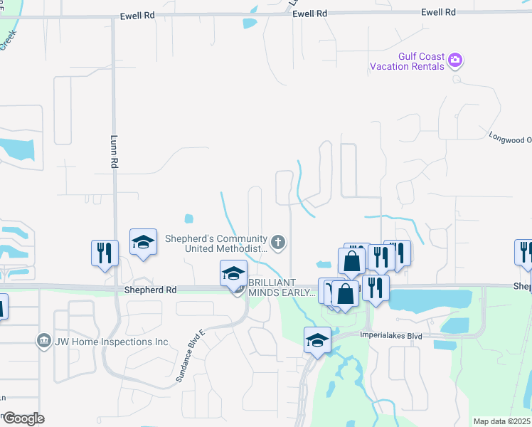 map of restaurants, bars, coffee shops, grocery stores, and more near 6902 Glenbrook Drive in Lakeland