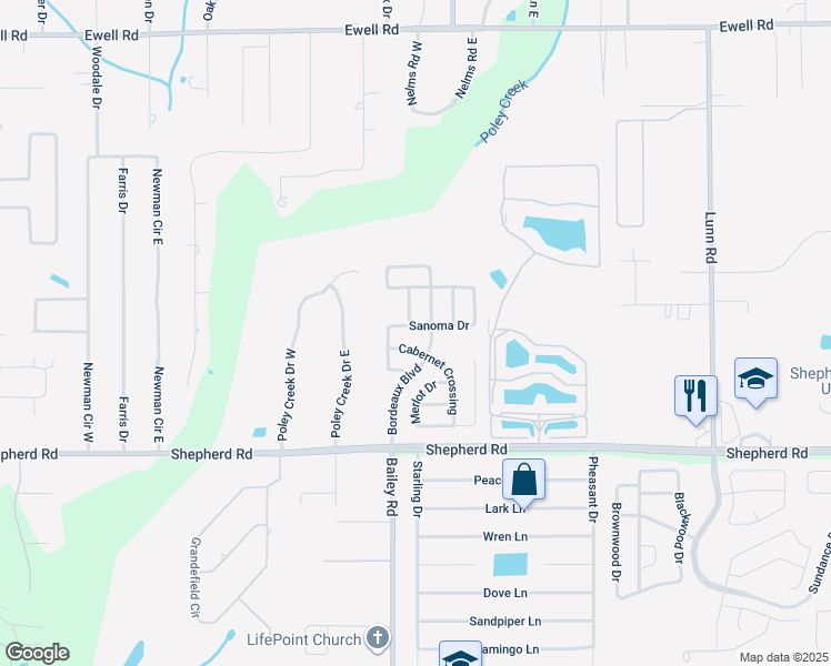 map of restaurants, bars, coffee shops, grocery stores, and more near 3298 Sanoma Drive in Lakeland