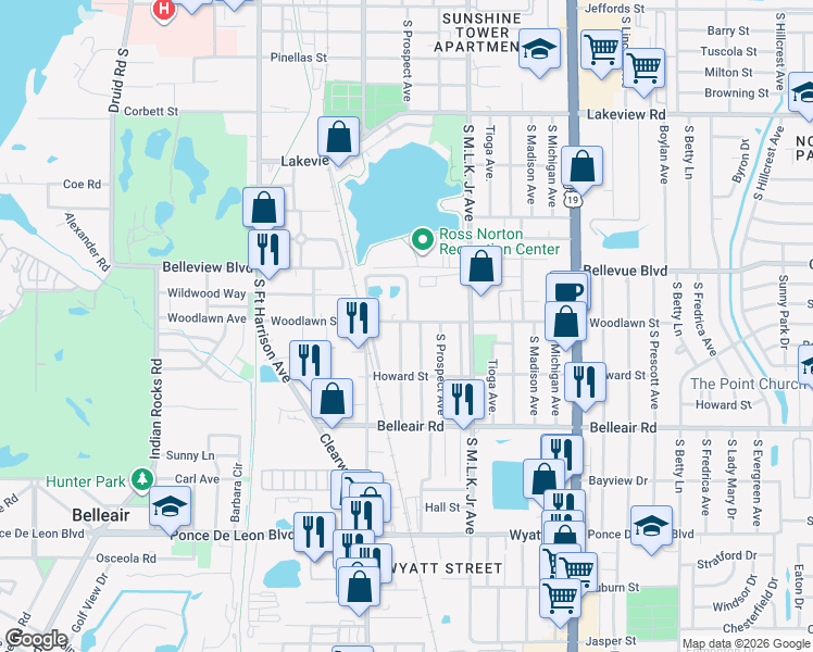 map of restaurants, bars, coffee shops, grocery stores, and more near in Clearwater