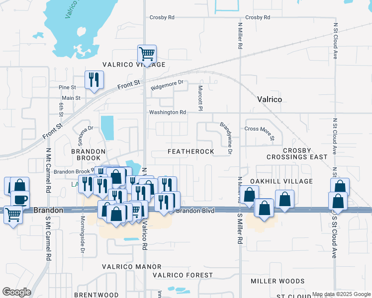 map of restaurants, bars, coffee shops, grocery stores, and more near 2204 Miramont Circle in Valrico