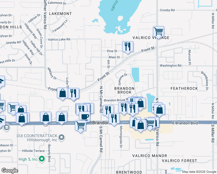 map of restaurants, bars, coffee shops, grocery stores, and more near 306 Crystal Goblet Court in Valrico