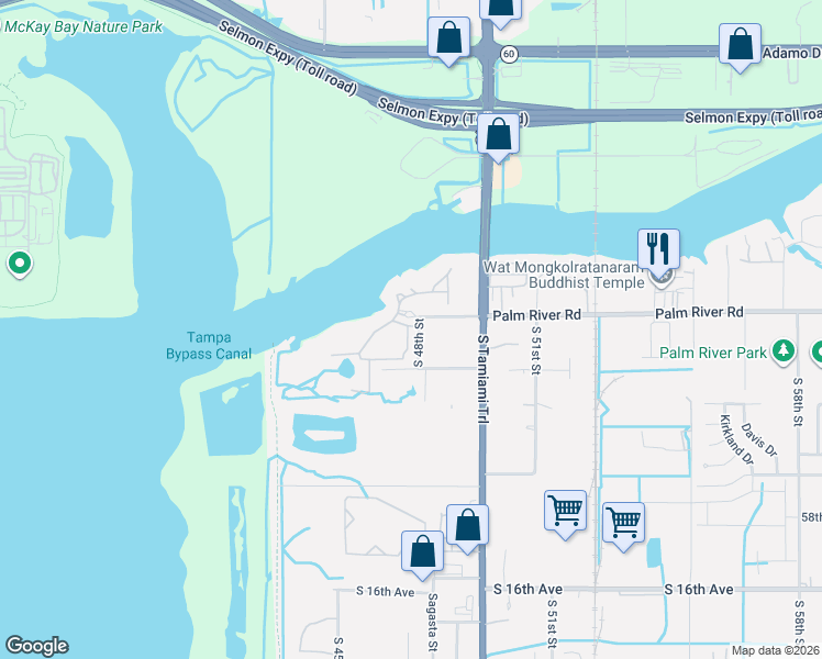 map of restaurants, bars, coffee shops, grocery stores, and more near 712 South 48th Street in Tampa