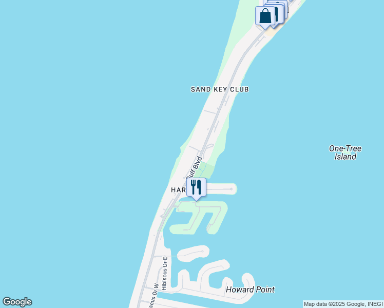 map of restaurants, bars, coffee shops, grocery stores, and more near 1540 Gulf Boulevard in Clearwater