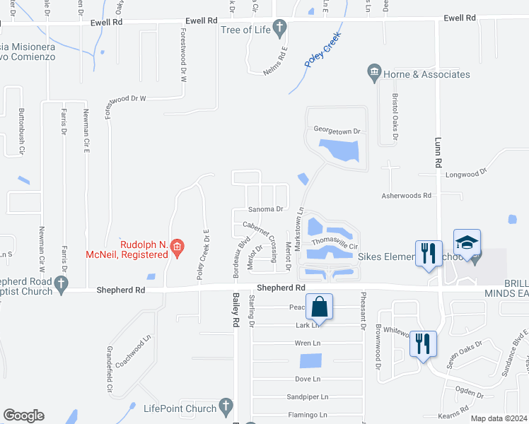 map of restaurants, bars, coffee shops, grocery stores, and more near 3284 Sanoma Drive in Lakeland
