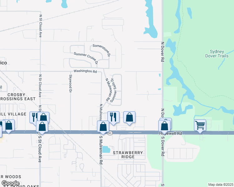 map of restaurants, bars, coffee shops, grocery stores, and more near 519 Summer Sails Drive in Valrico