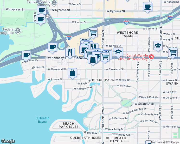 map of restaurants, bars, coffee shops, grocery stores, and more near 216 South Gardenia Avenue in Tampa