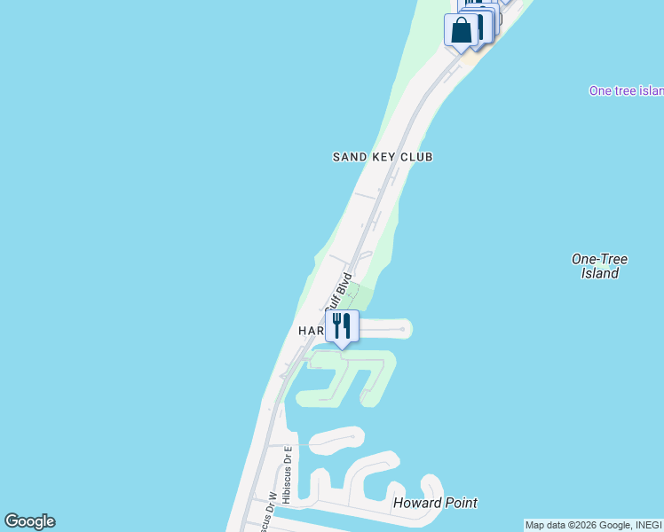 map of restaurants, bars, coffee shops, grocery stores, and more near 1520 Gulf Boulevard in Clearwater