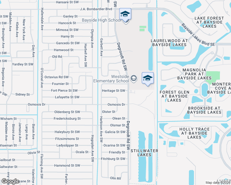 map of restaurants, bars, coffee shops, grocery stores, and more near 300 Oconto Street Southwest in Palm Bay