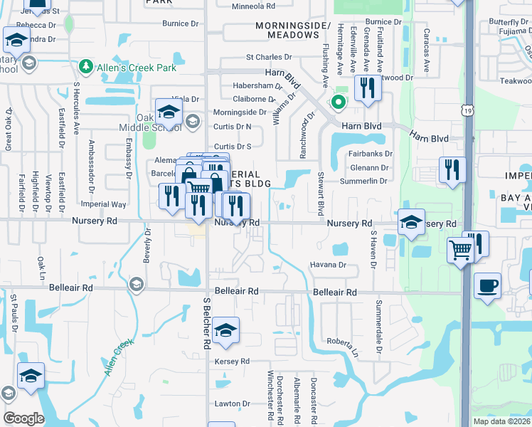 map of restaurants, bars, coffee shops, grocery stores, and more near 1492 Country Oaks Lane in Clearwater