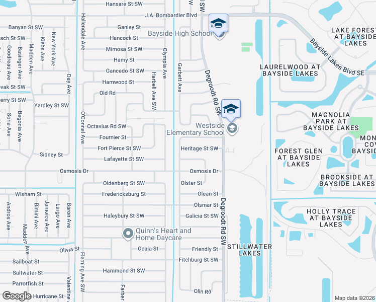 map of restaurants, bars, coffee shops, grocery stores, and more near 385 Oconto Street Southwest in Palm Bay