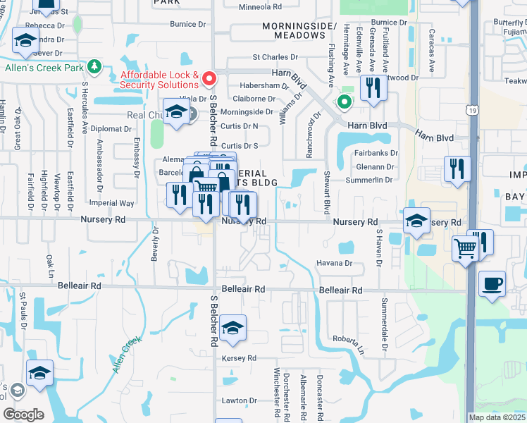 map of restaurants, bars, coffee shops, grocery stores, and more near 1492 Country Oaks Lane in Clearwater