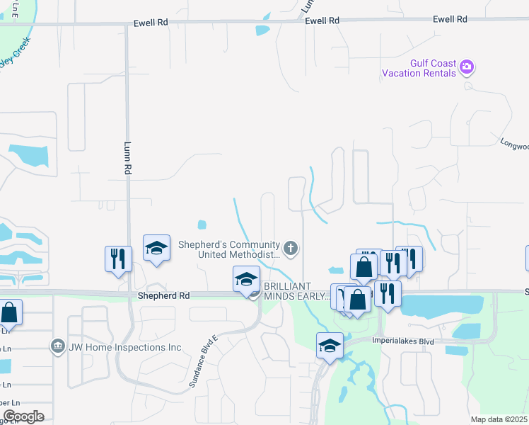 map of restaurants, bars, coffee shops, grocery stores, and more near 6811 Glenbrook Drive in Lakeland