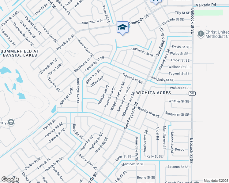 map of restaurants, bars, coffee shops, grocery stores, and more near 2106 Randall Avenue Southeast in Palm Bay