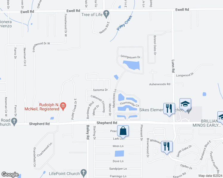 map of restaurants, bars, coffee shops, grocery stores, and more near 3252 Sanoma Drive in Lakeland