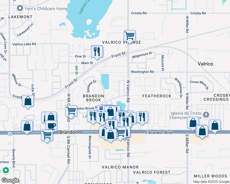 map of restaurants, bars, coffee shops, grocery stores, and more near 1909 Chablis Court in Valrico