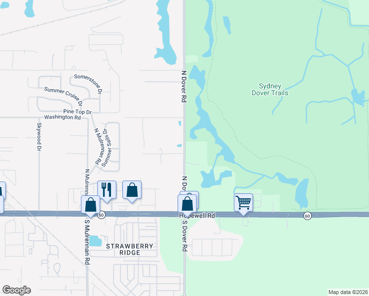 map of restaurants, bars, coffee shops, grocery stores, and more near 326 North Dover Road in Dover