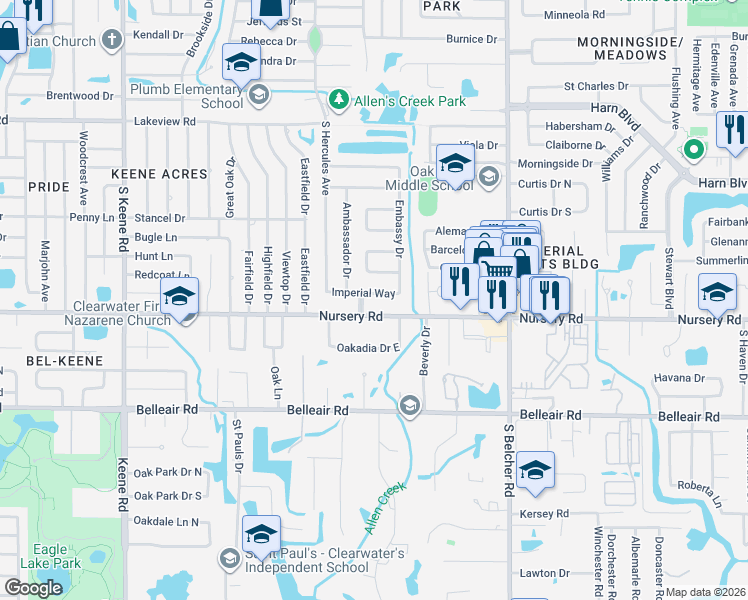 map of restaurants, bars, coffee shops, grocery stores, and more near 2063 Attache Court in Clearwater