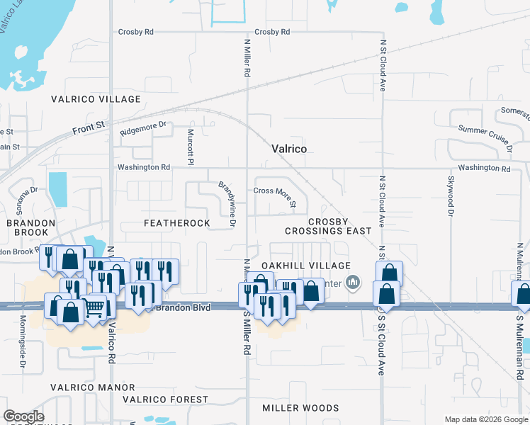map of restaurants, bars, coffee shops, grocery stores, and more near 312 Taxter Run Lane in Valrico