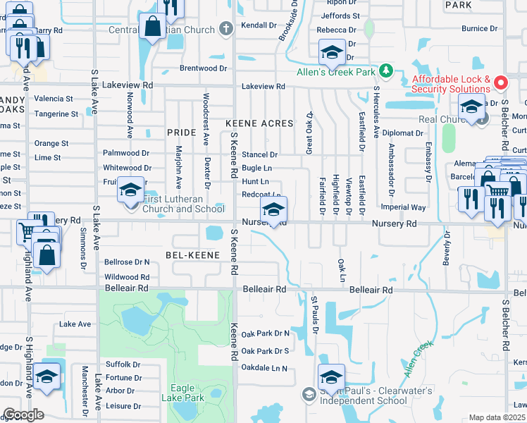 map of restaurants, bars, coffee shops, grocery stores, and more near 1841 Fox Circle in Clearwater