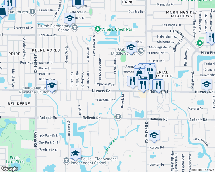 map of restaurants, bars, coffee shops, grocery stores, and more near 2063 Attache Court in Clearwater