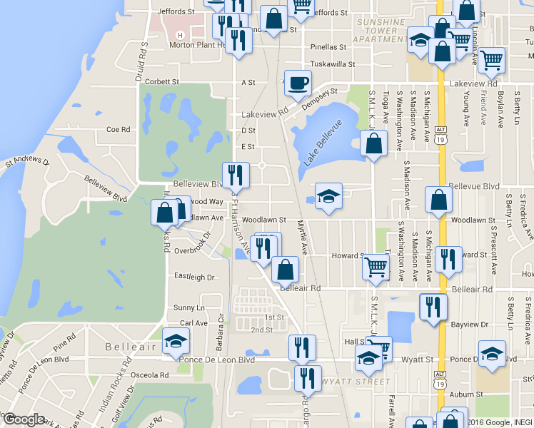 map of restaurants, bars, coffee shops, grocery stores, and more near 531 Wildwood Way in Clearwater