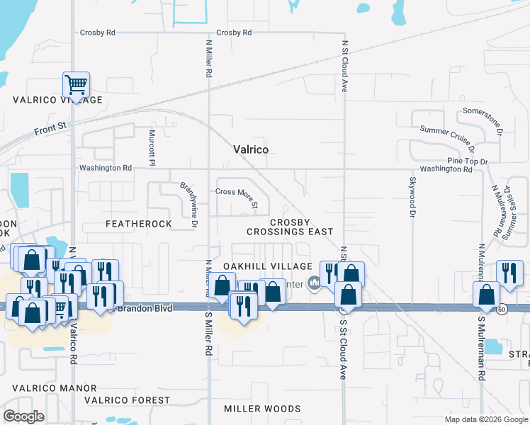 map of restaurants, bars, coffee shops, grocery stores, and more near 471 Westchester Hills Lane in Valrico