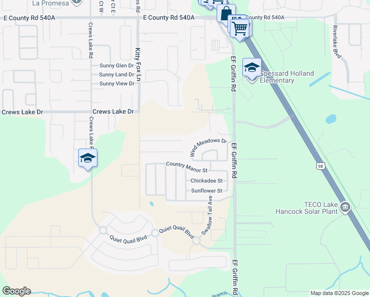 map of restaurants, bars, coffee shops, grocery stores, and more near 4462 Iris Street South in Lakeland