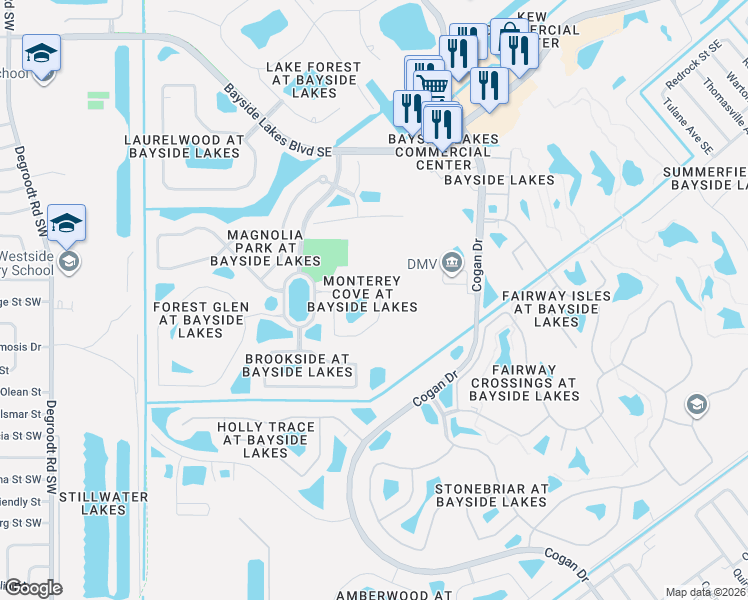 map of restaurants, bars, coffee shops, grocery stores, and more near 366 Gardendale Circle in Palm Bay