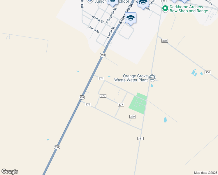 map of restaurants, bars, coffee shops, grocery stores, and more near 168 County Road 374 in Orange Grove