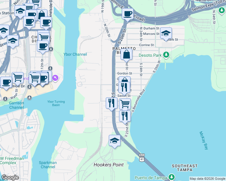 map of restaurants, bars, coffee shops, grocery stores, and more near 909 South 20th Street in Tampa