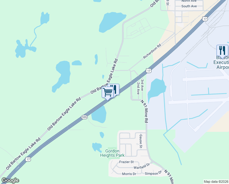 map of restaurants, bars, coffee shops, grocery stores, and more near 3481 U.S. 17 in Bartow