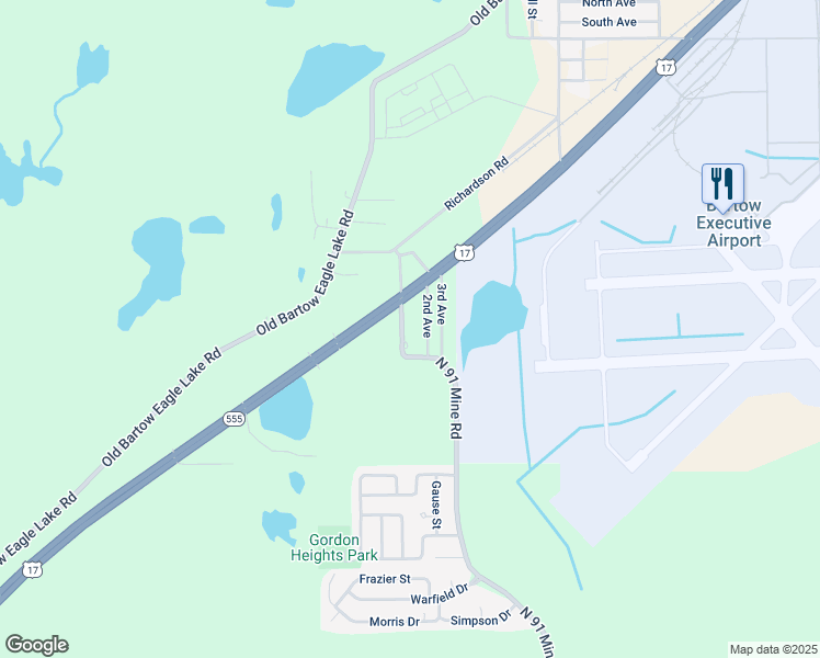 map of restaurants, bars, coffee shops, grocery stores, and more near 3486 North 91 Mine Road in Bartow