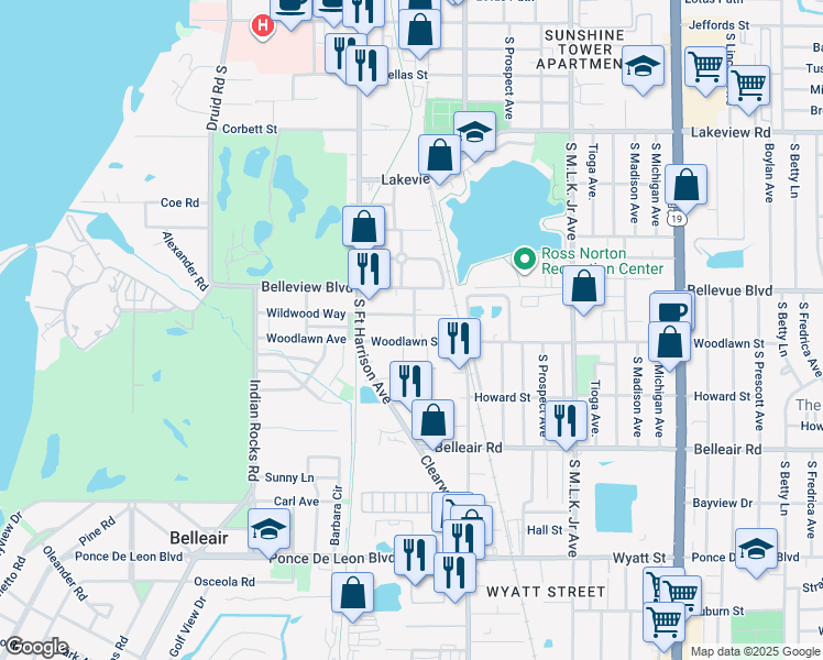 map of restaurants, bars, coffee shops, grocery stores, and more near 1484 Hamlet Avenue in Clearwater