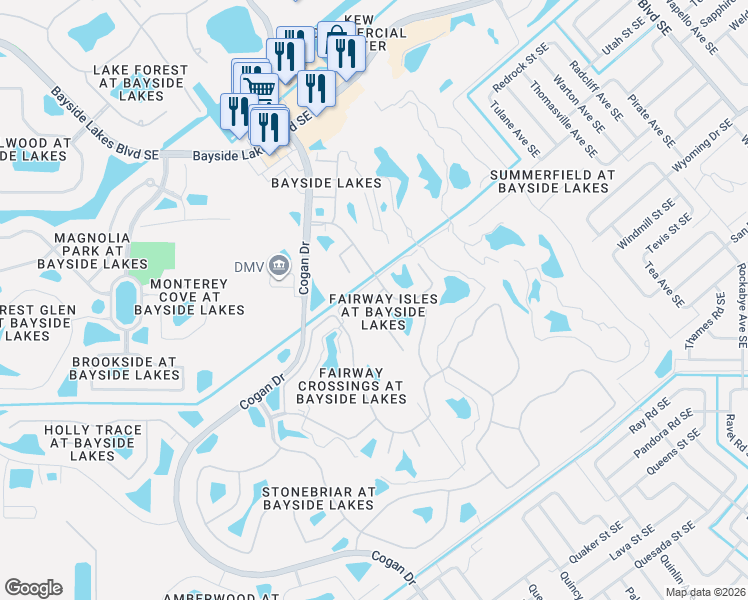 map of restaurants, bars, coffee shops, grocery stores, and more near 2125 Chinaberry Circle Southeast in Palm Bay