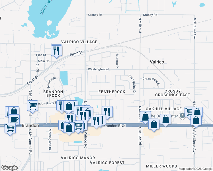 map of restaurants, bars, coffee shops, grocery stores, and more near 401 Gardenwood Place in Valrico