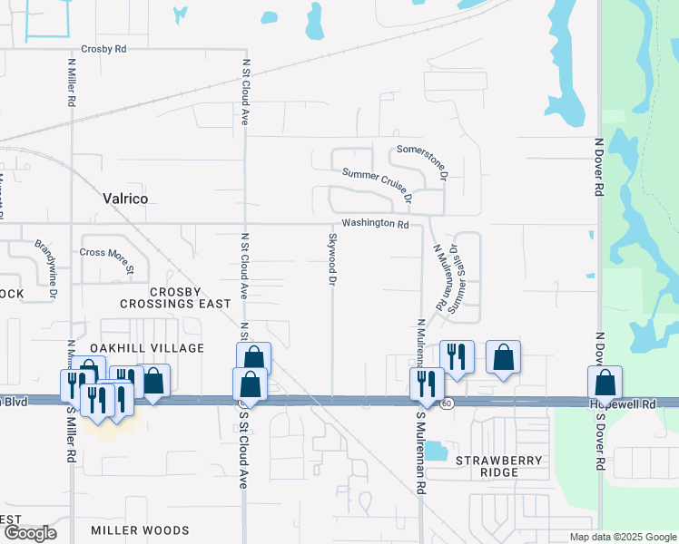 map of restaurants, bars, coffee shops, grocery stores, and more near 401 Skywood Drive in Valrico