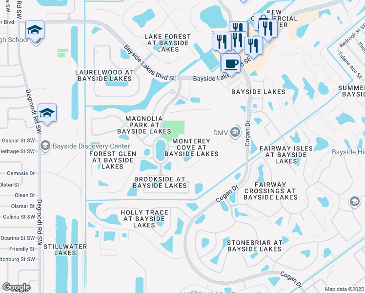 map of restaurants, bars, coffee shops, grocery stores, and more near Gardendale Circle in Palm Bay