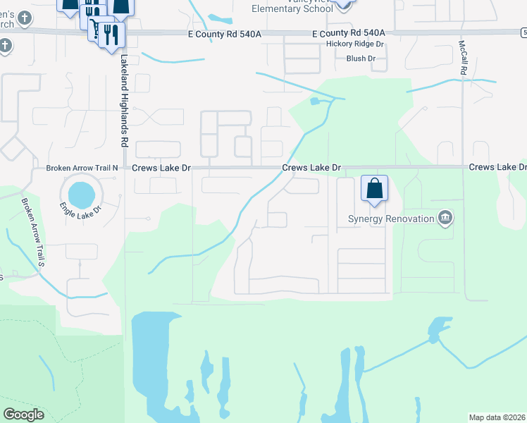 map of restaurants, bars, coffee shops, grocery stores, and more near 6743 Highlands Creek Boulevard in Lakeland